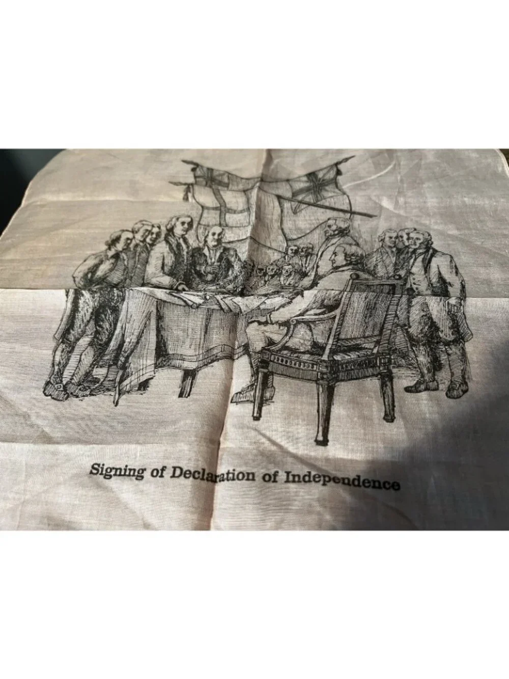 1940 Souvenir Handkerchief Americana The Declaration Of Independence W/ Sticker